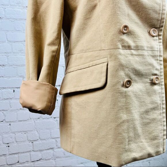 Y2K Gap Classic Tan Academia Blazer Double Breast Notch Collar Lined Jacket - Picture 10 of 14